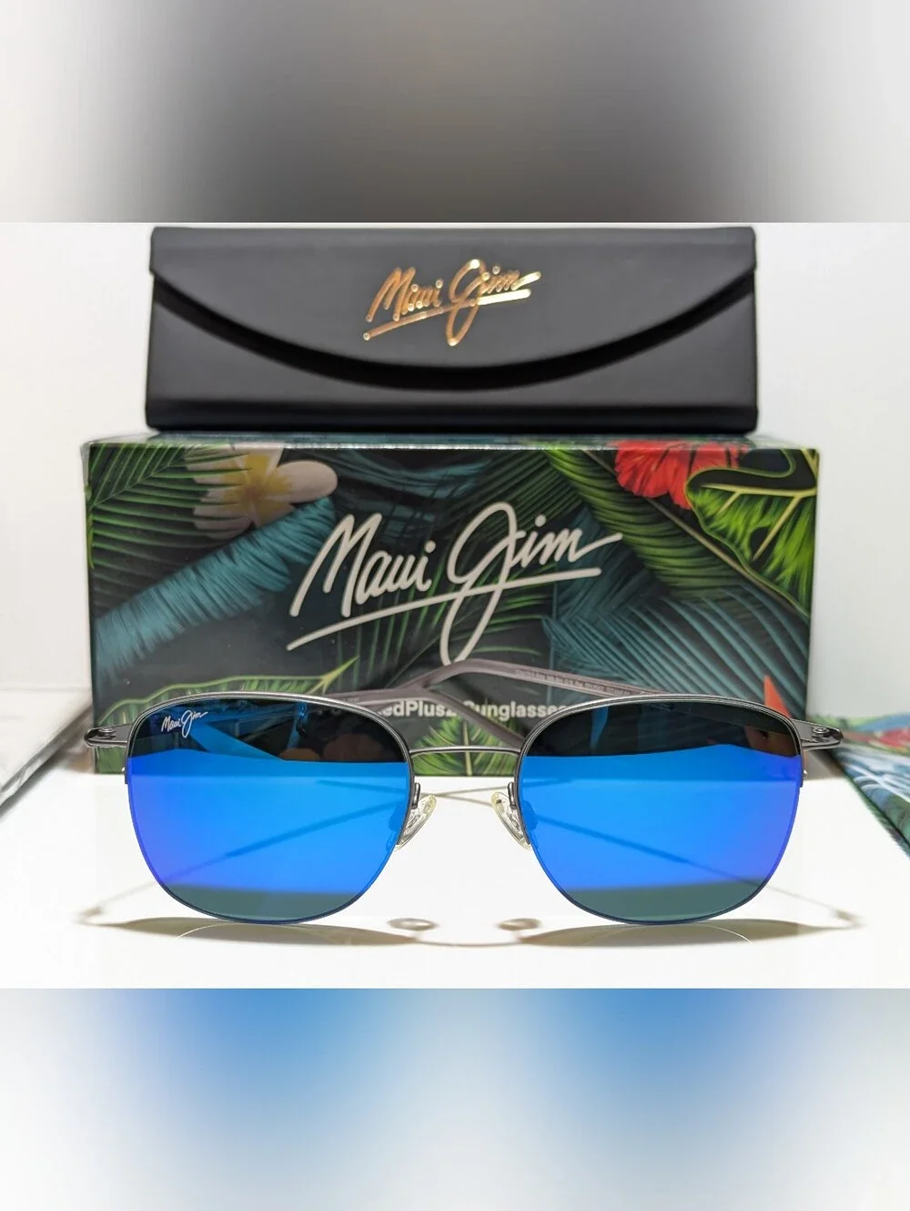 NEW Maui Jim Crater Rim Gunmetal Polarized Blue Hawaii Lens Sunglasses B824-02S